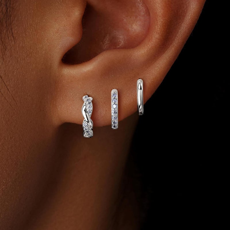 Inerney 14K Gold Plated Huggie Hoop Earrings for Women, Small Sterling Silver Earring Set Hypoallergenic Cartilage Helix Stacks, Mini Dainty Cute Trendy Birthstone Jewelry Gift for Multiple Piercings - Image 2